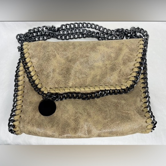 Take Away Crossbody Clutch Tan Purse With Chain Border And Strap - Pre Owned - Picture 1 of 7